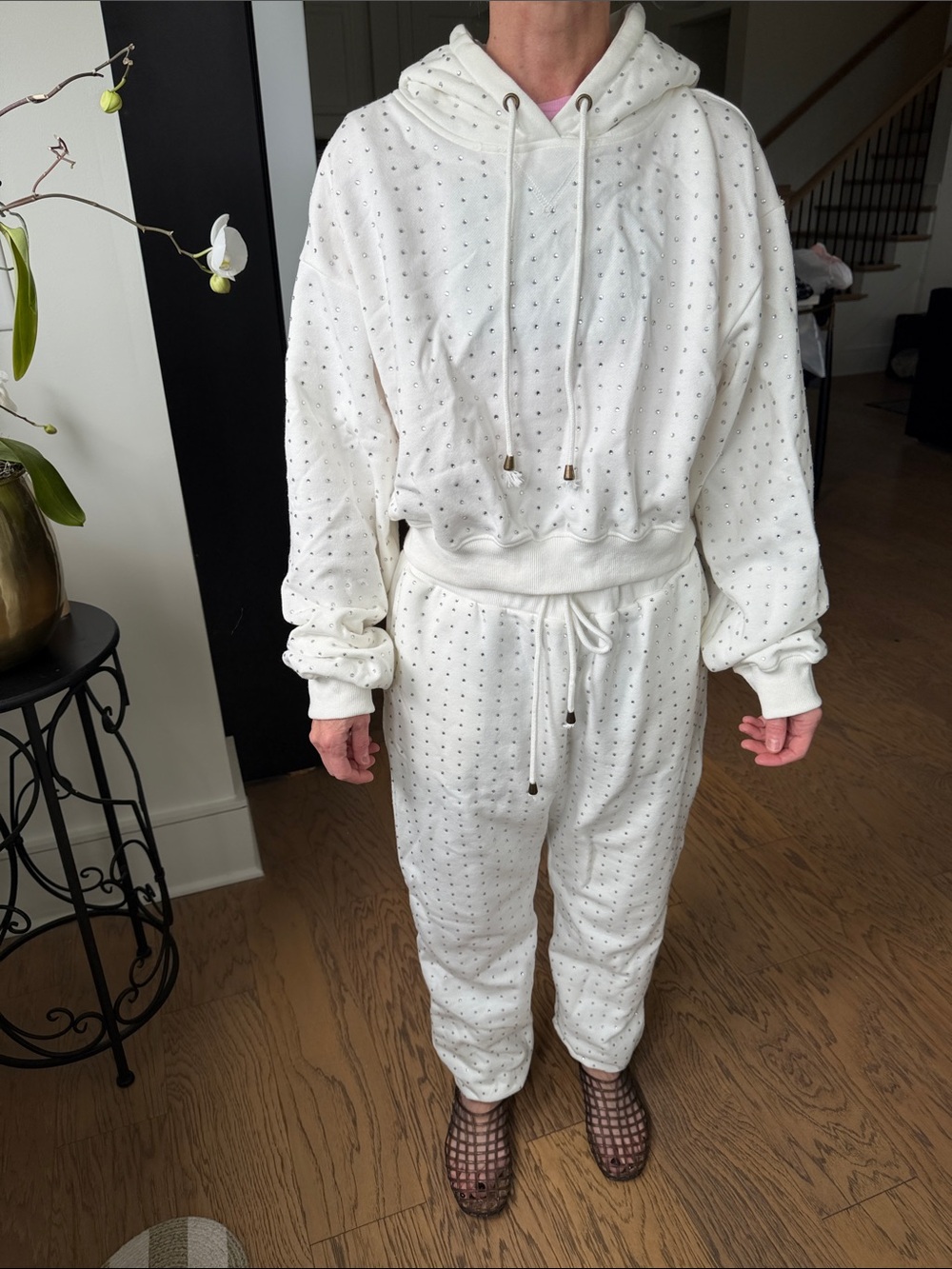 White Embellished Hoodie & Jogger Set - Relaxed Track Suit